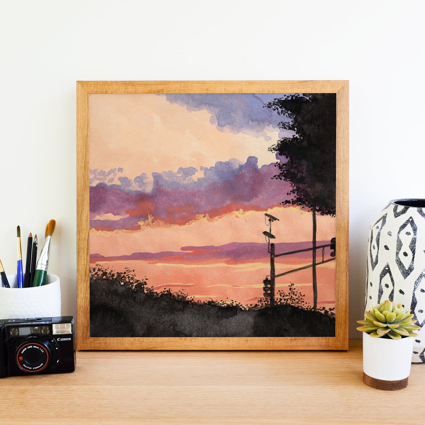 Orange Silhouette Sunset - Watercolor Art Print