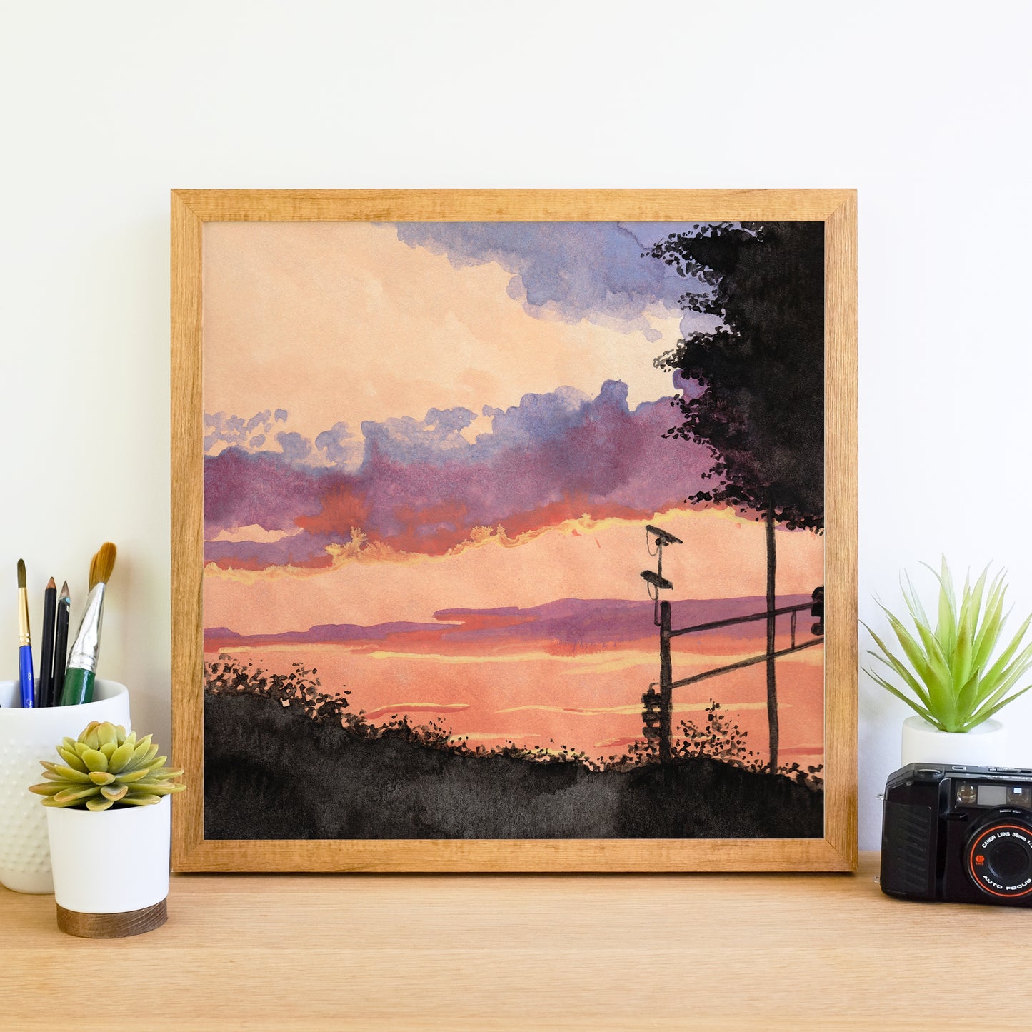 Orange Silhouette Sunset - Watercolor Art Print