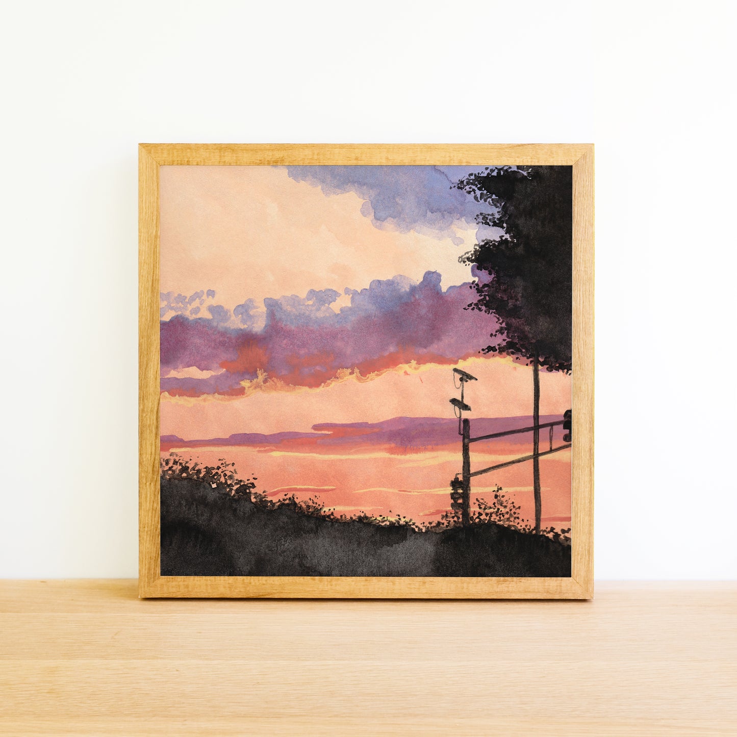 Orange Silhouette Sunset - Watercolor Art Print