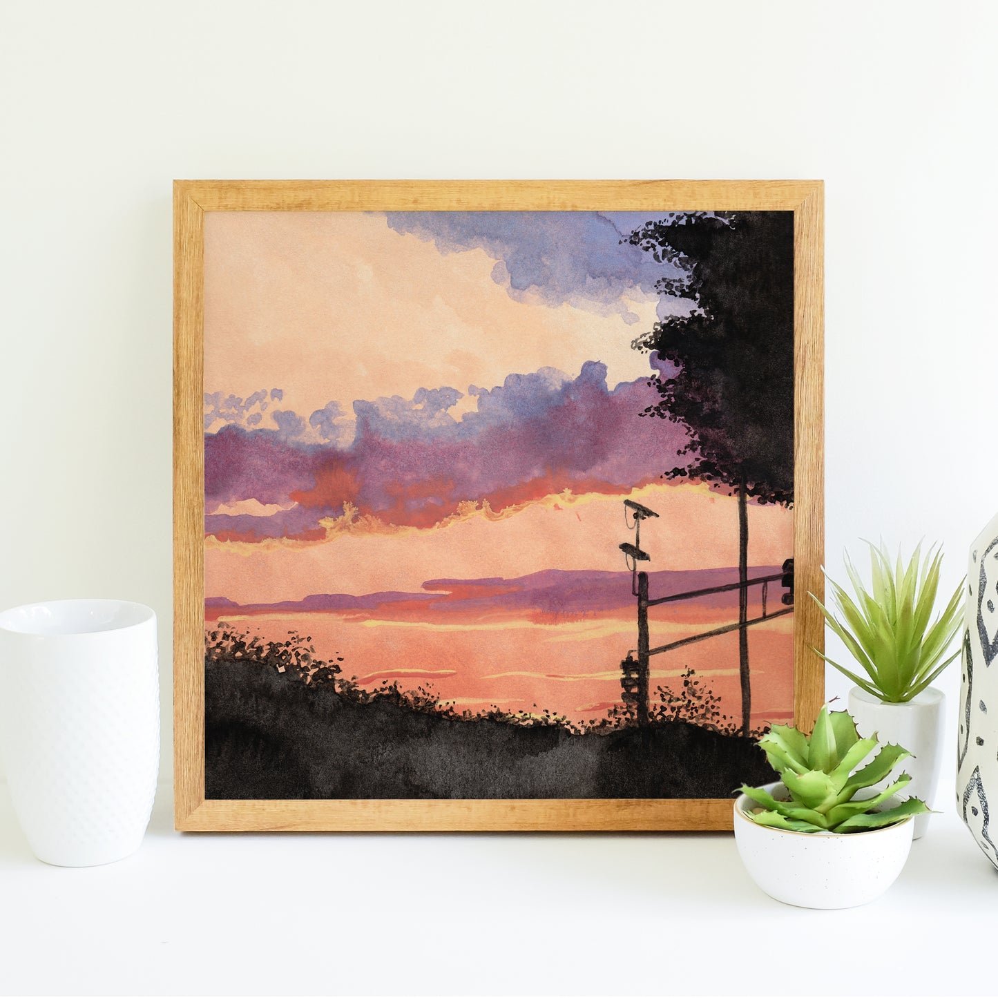 Orange Silhouette Sunset - Watercolor Art Print