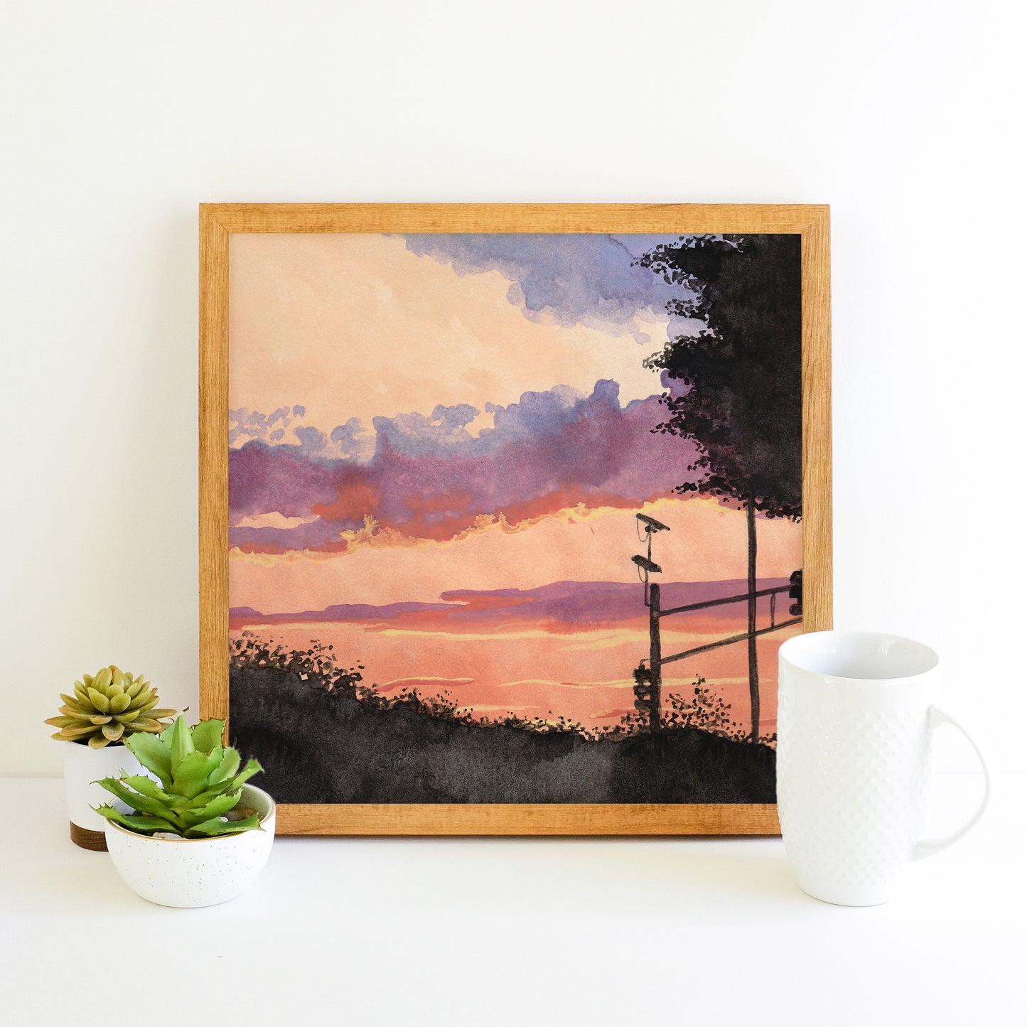 Orange Silhouette Sunset - Watercolor Art Print