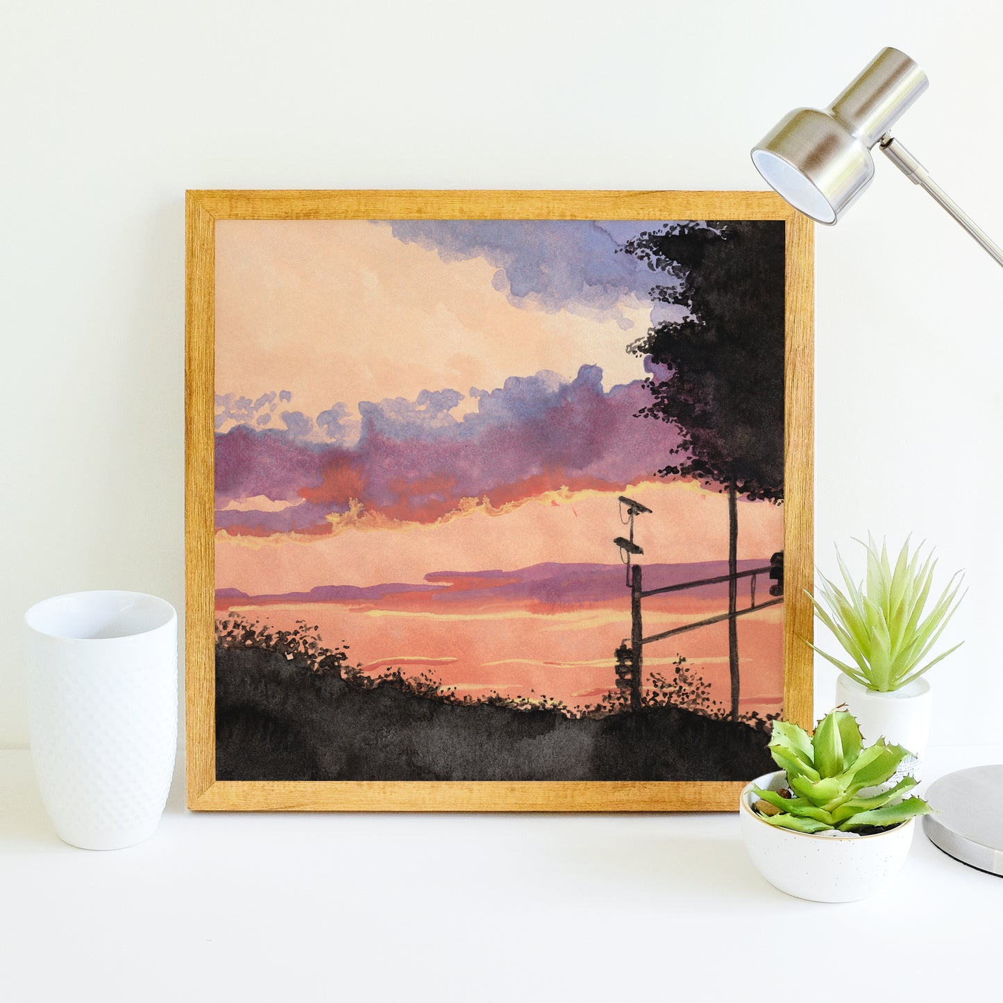 Orange Silhouette Sunset - Watercolor Art Print