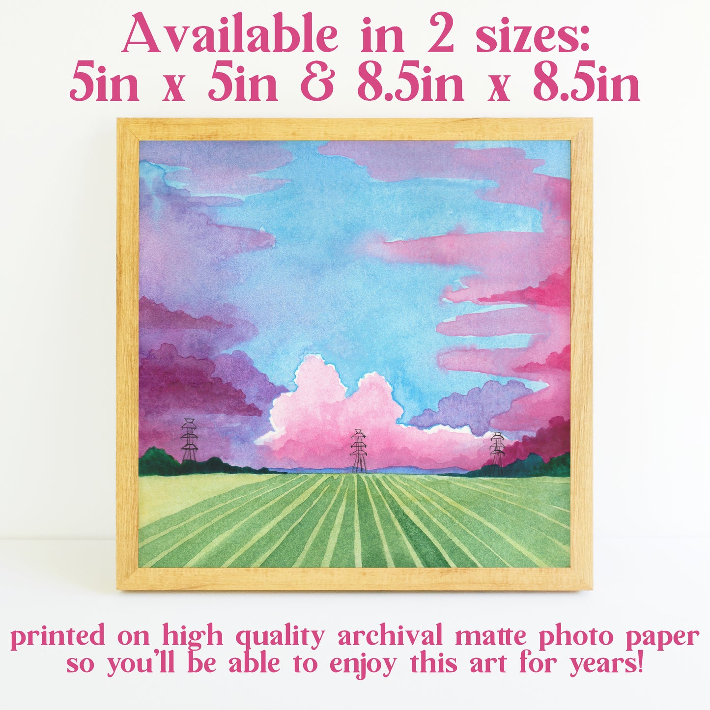 Pastel Cornfields - Watercolor Sky Art Print