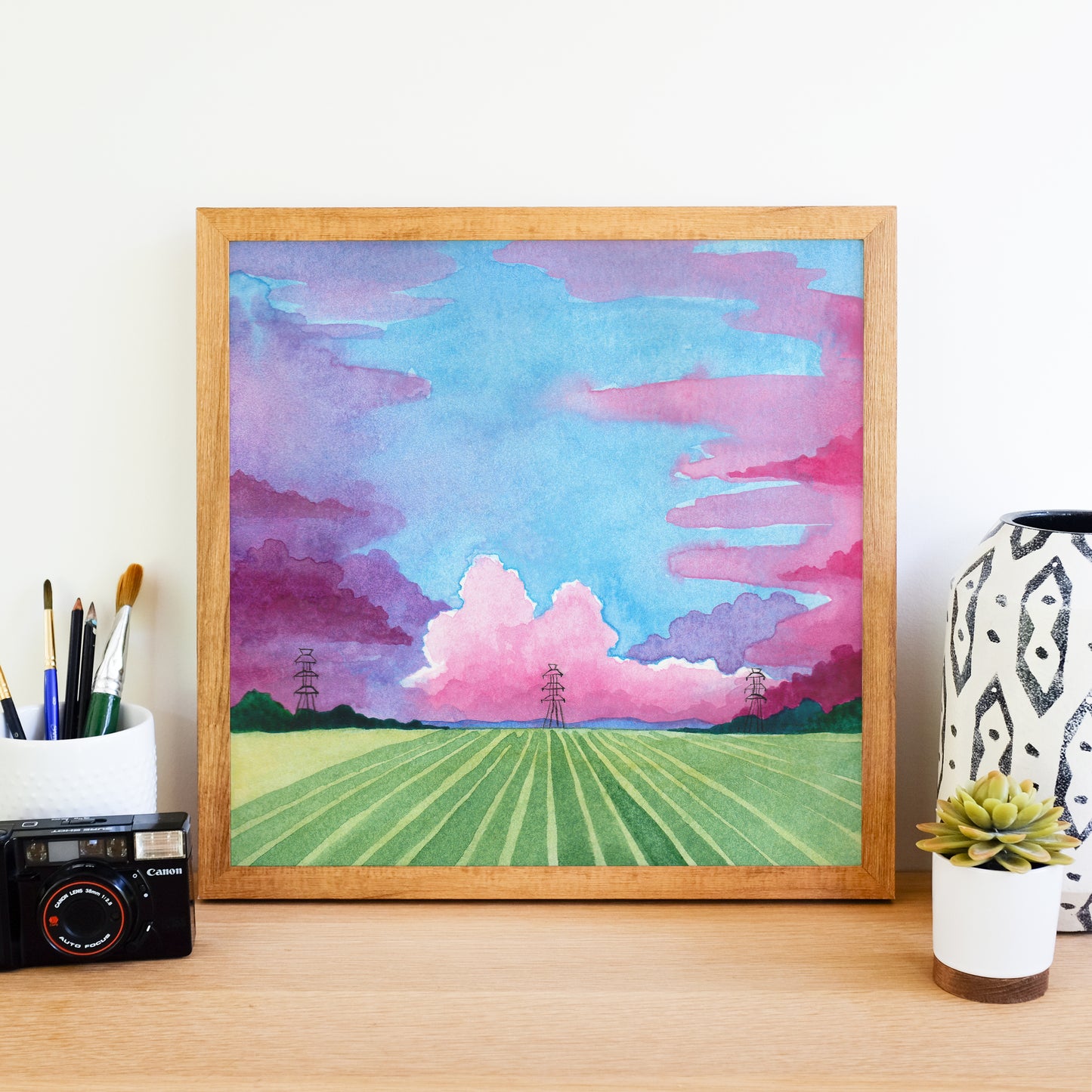 Pastel Cornfields - Watercolor Sky Art Print