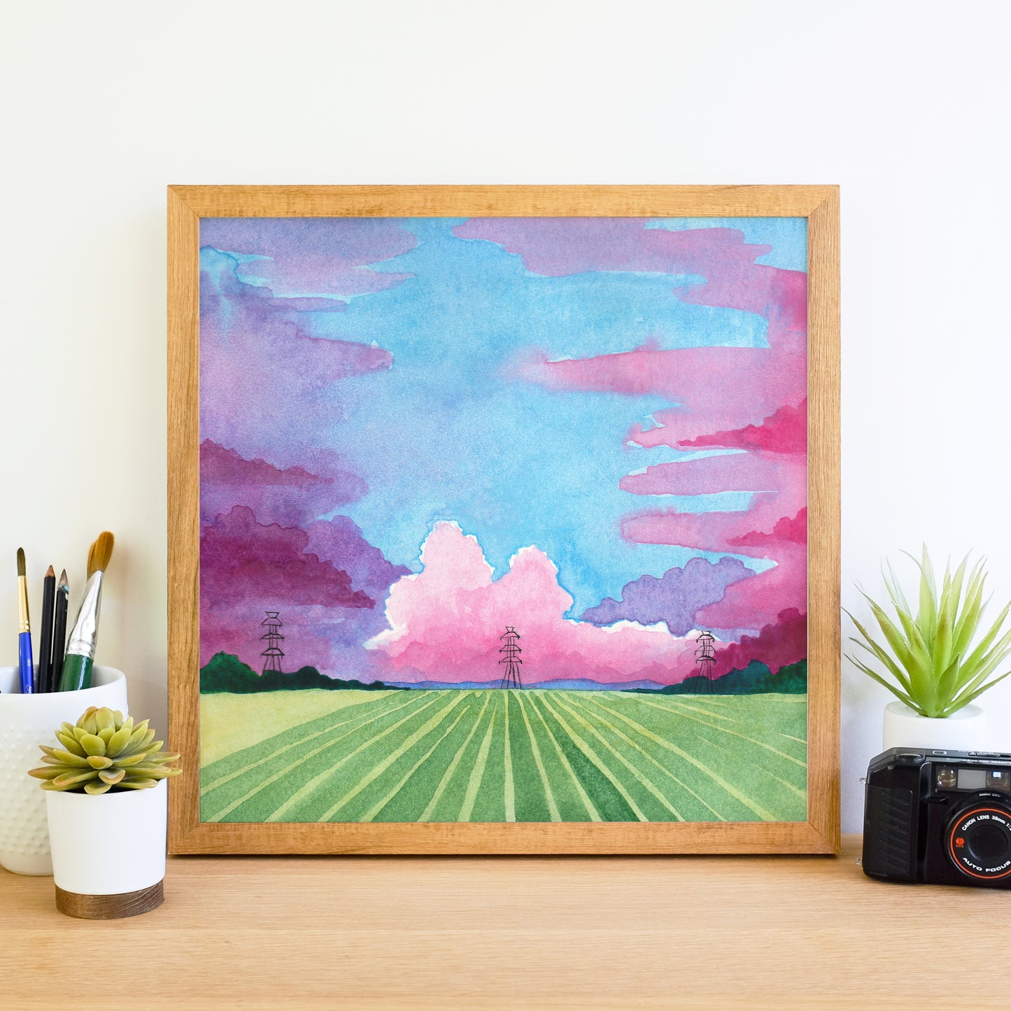 Pastel Cornfields - Watercolor Sky Art Print