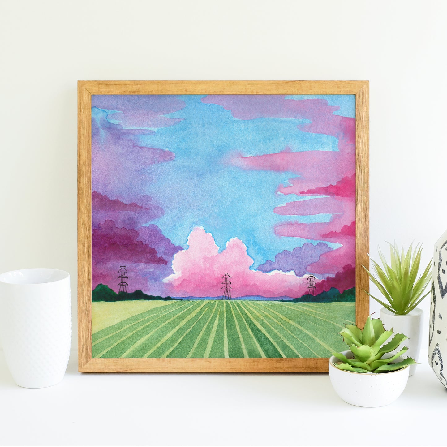 Pastel Cornfields - Watercolor Sky Art Print