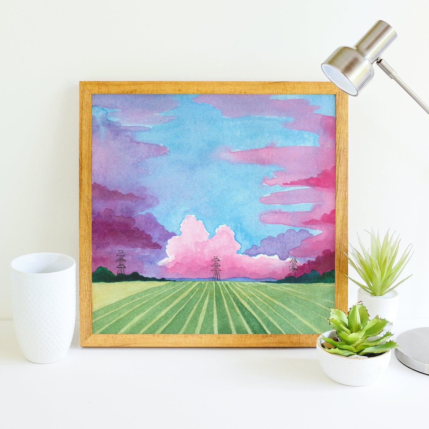 Pastel Cornfields - Watercolor Sky Art Print