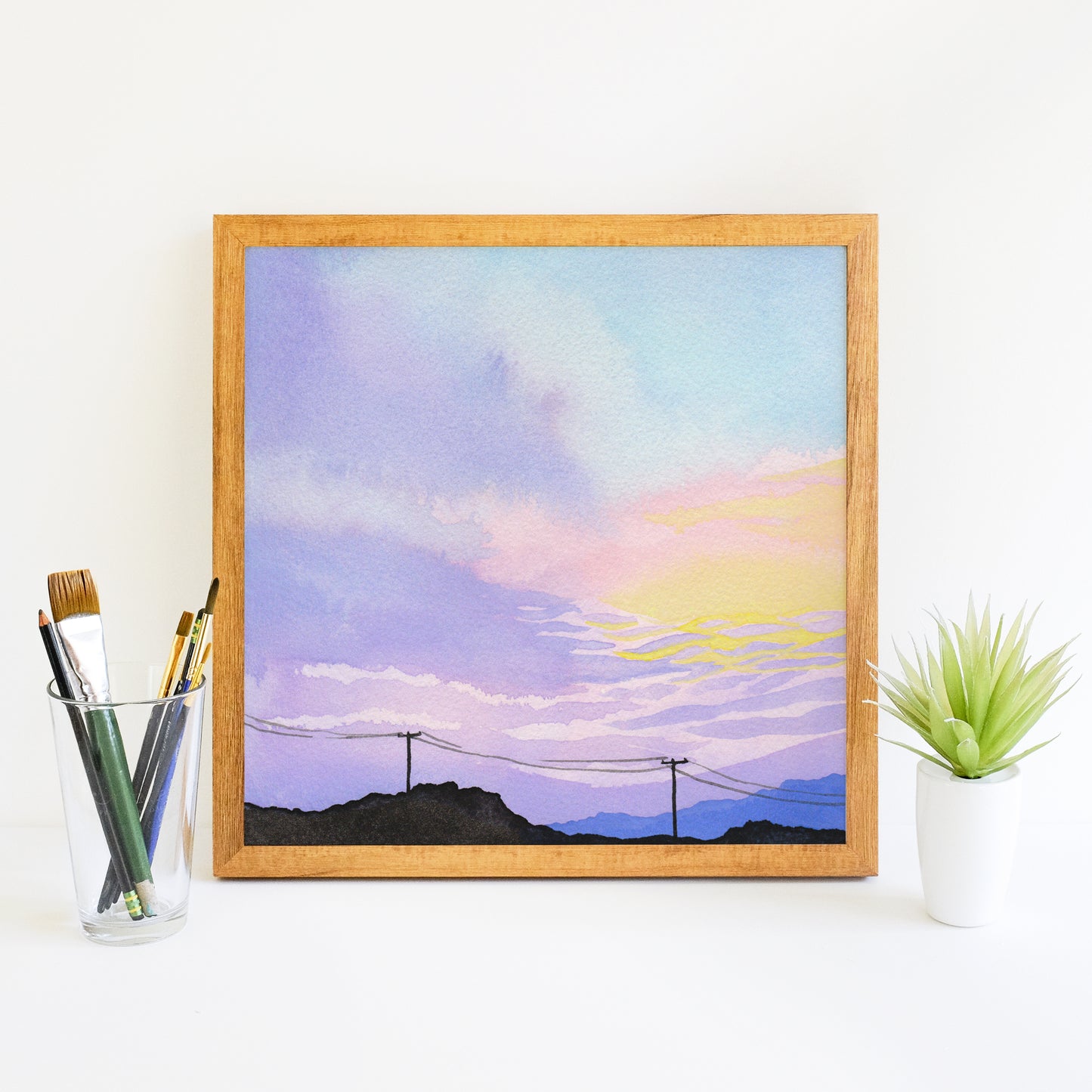 Pastel Mountain Sunset - Watercolor Sky Art Print