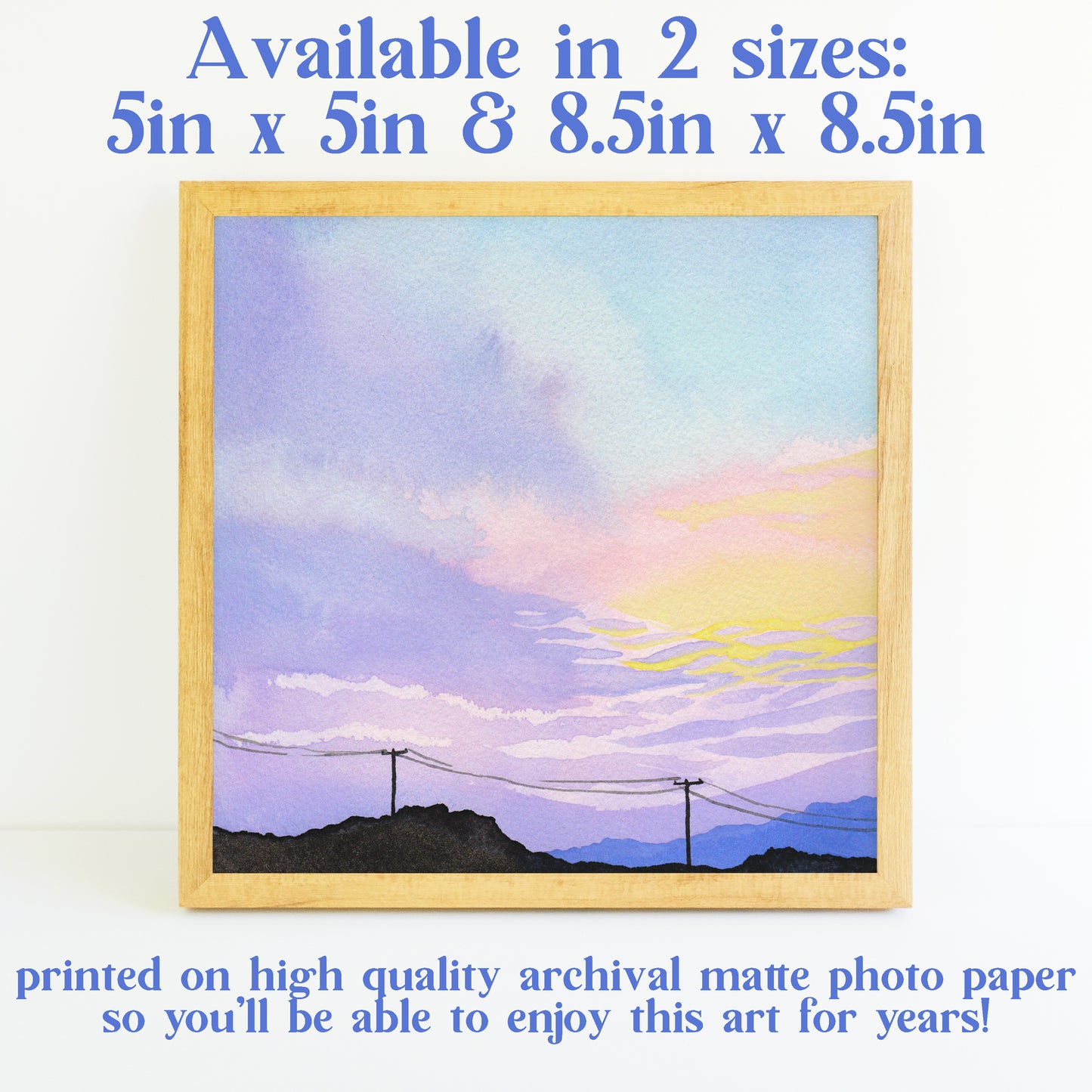 Pastel Mountain Sunset - Watercolor Sky Art Print