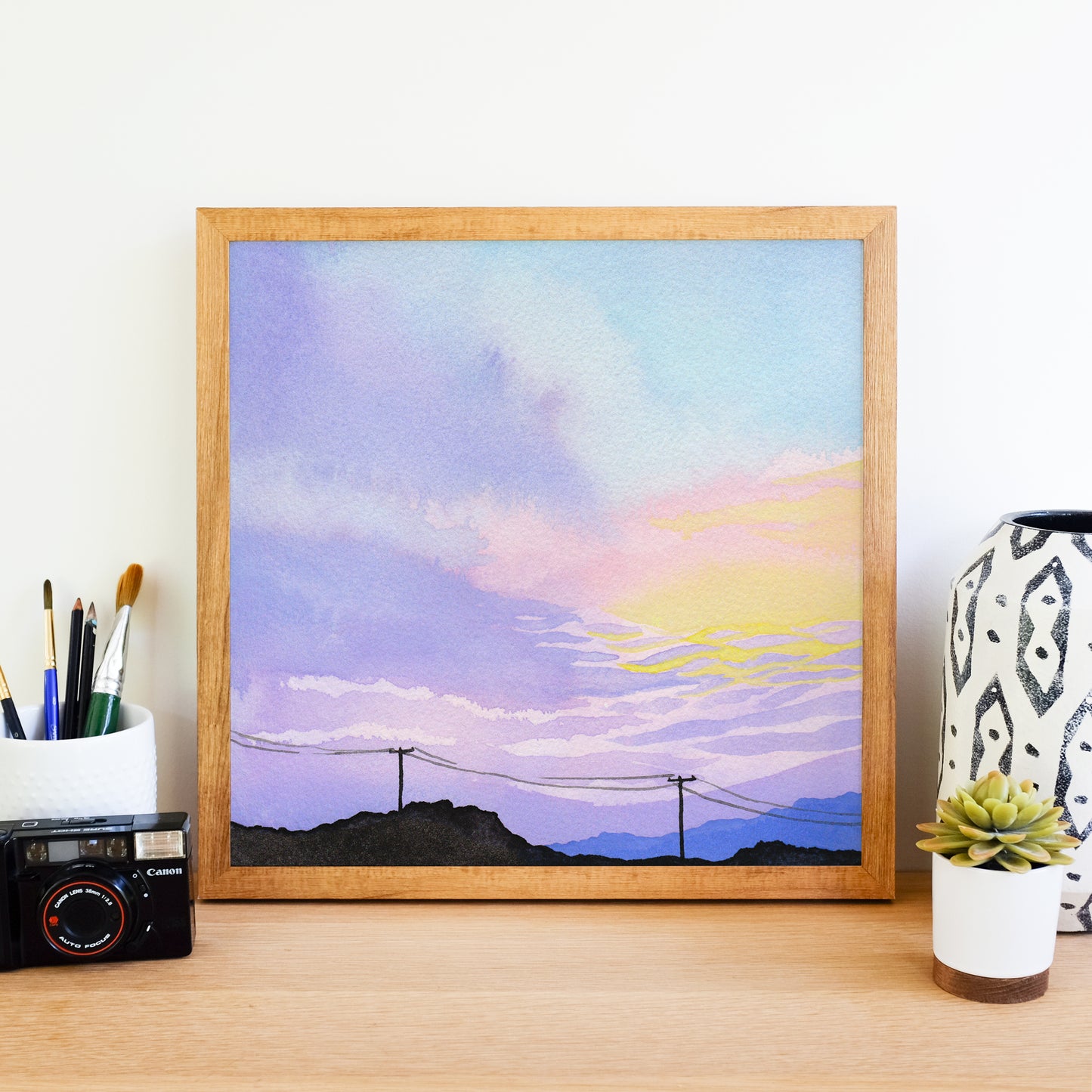 Pastel Mountain Sunset - Watercolor Sky Art Print