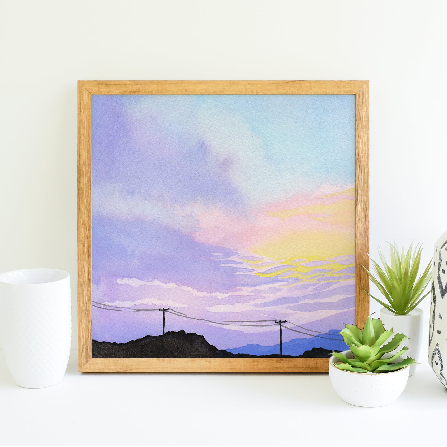Pastel Mountain Sunset - Watercolor Sky Art Print