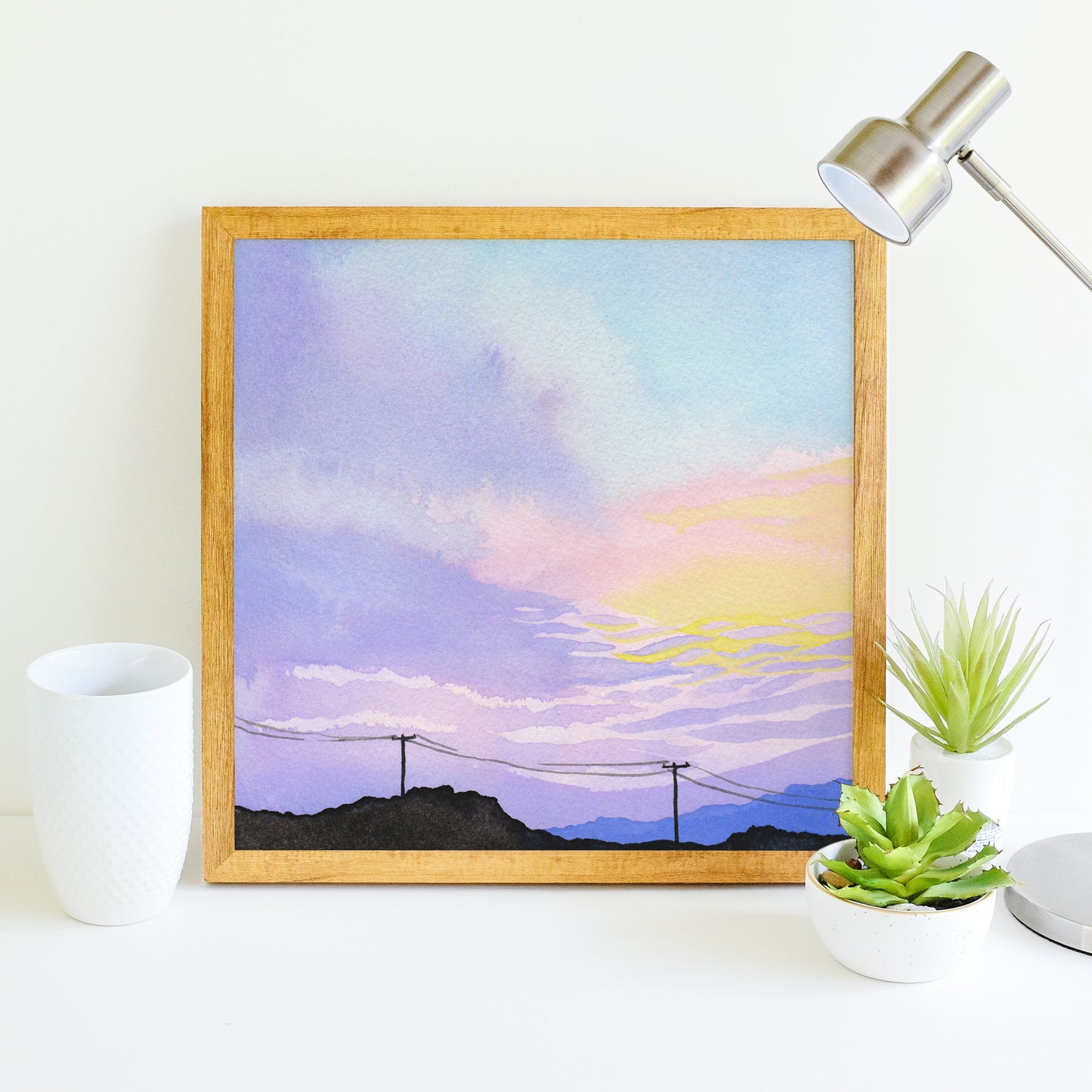 Pastel Mountain Sunset - Watercolor Sky Art Print