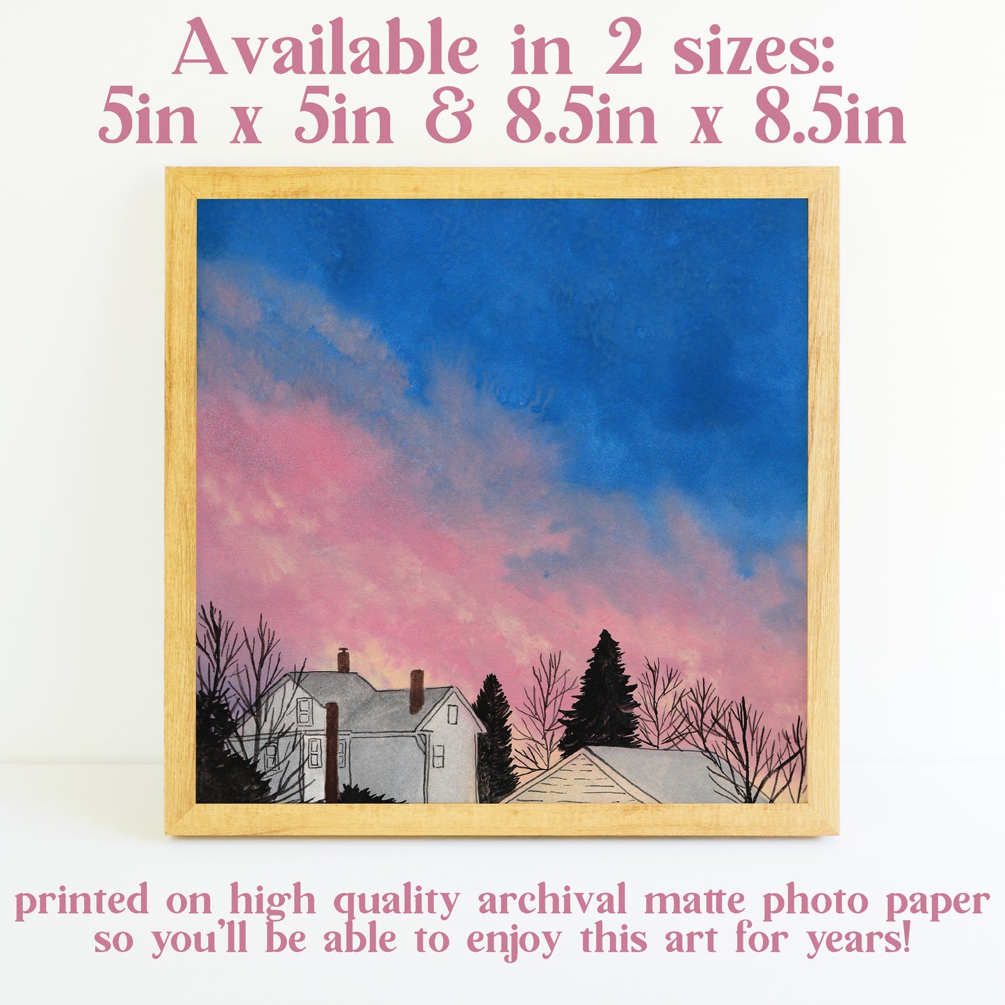Bright Pink and Blue Sunset - Watercolor Art Print