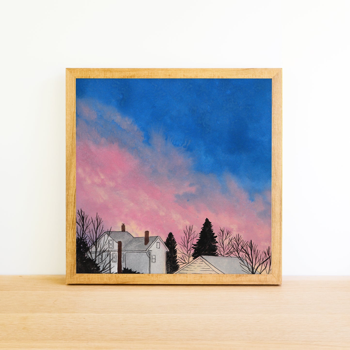 Bright Pink and Blue Sunset - Watercolor Art Print