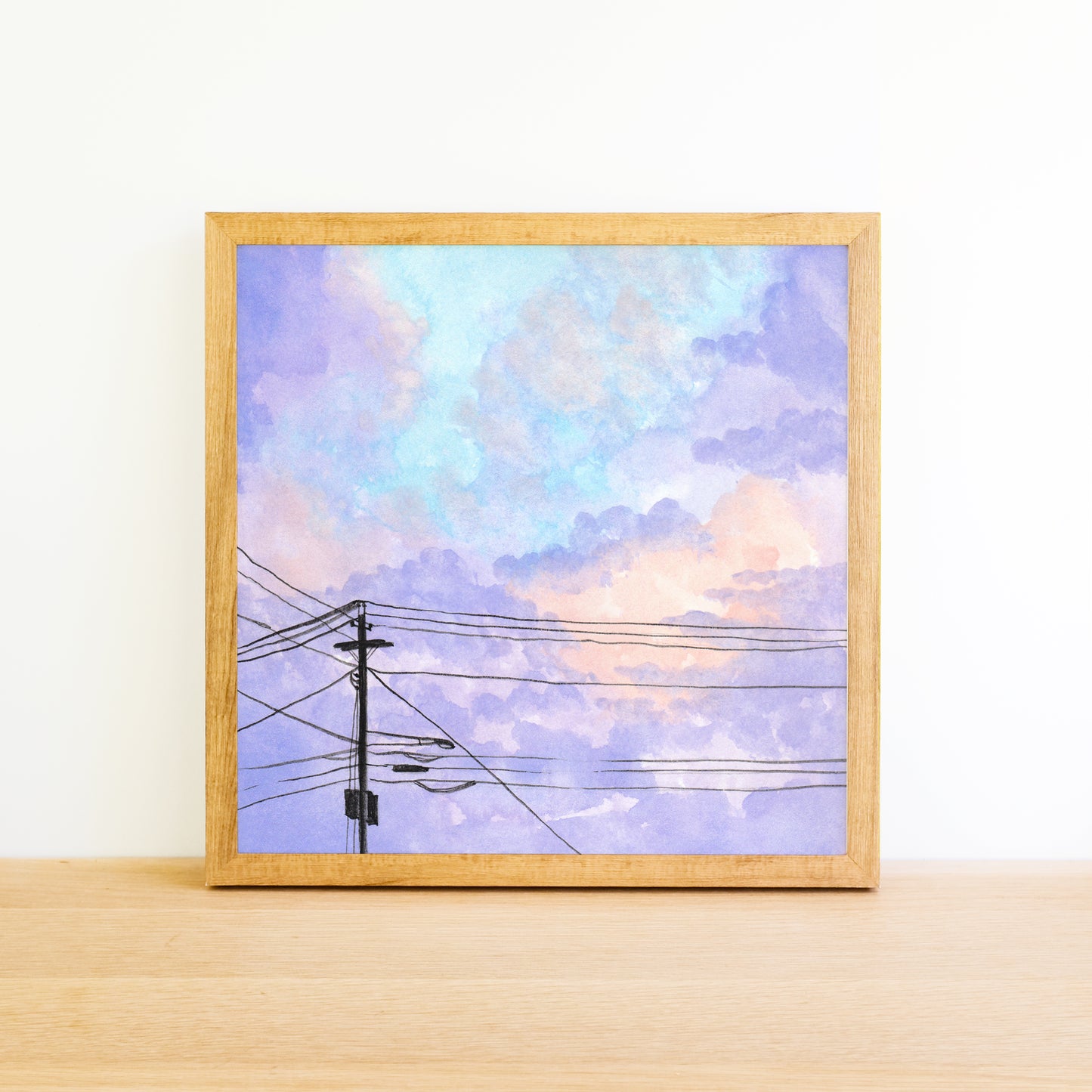 Purple Clouds and Powerlines - Watercolor Art Print