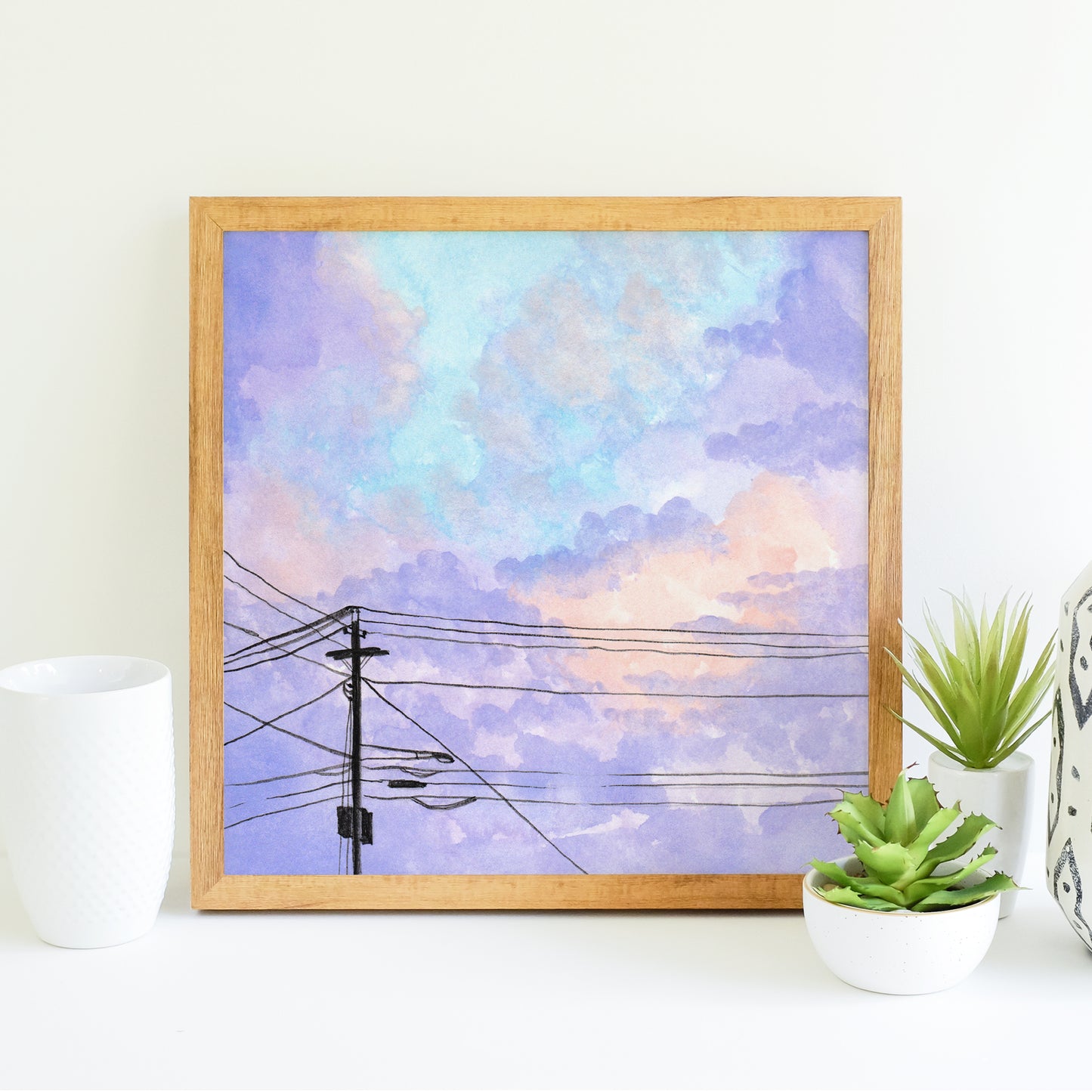Purple Clouds and Powerlines - Watercolor Art Print