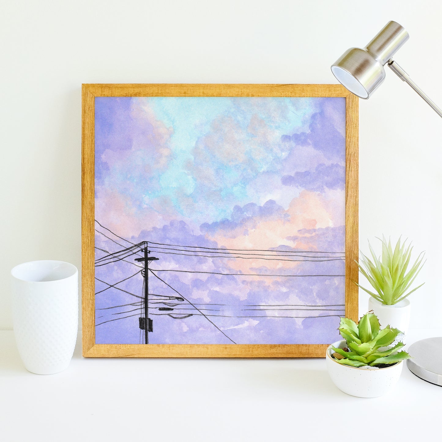 Purple Clouds and Powerlines - Watercolor Art Print