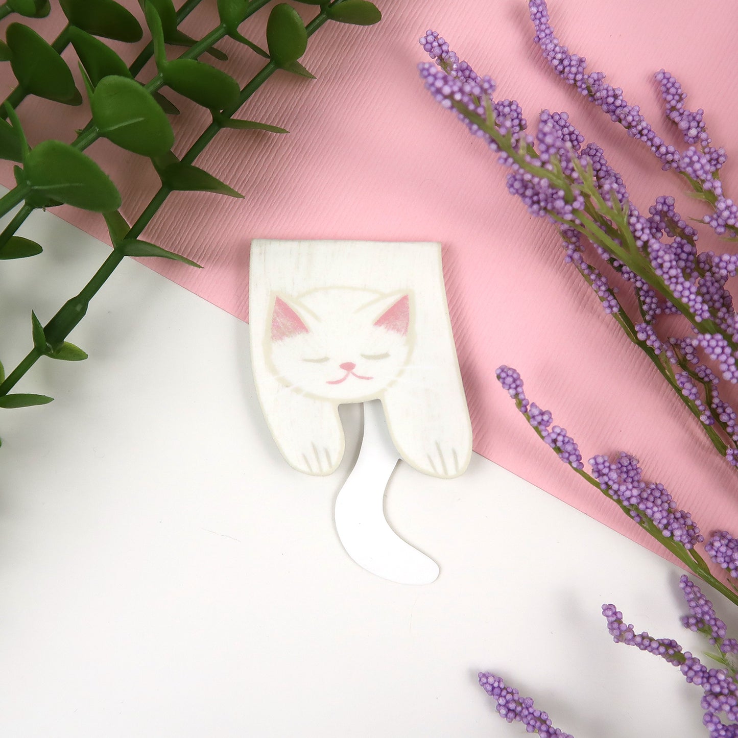 White Cat Foldover - Magnetic Bookmark