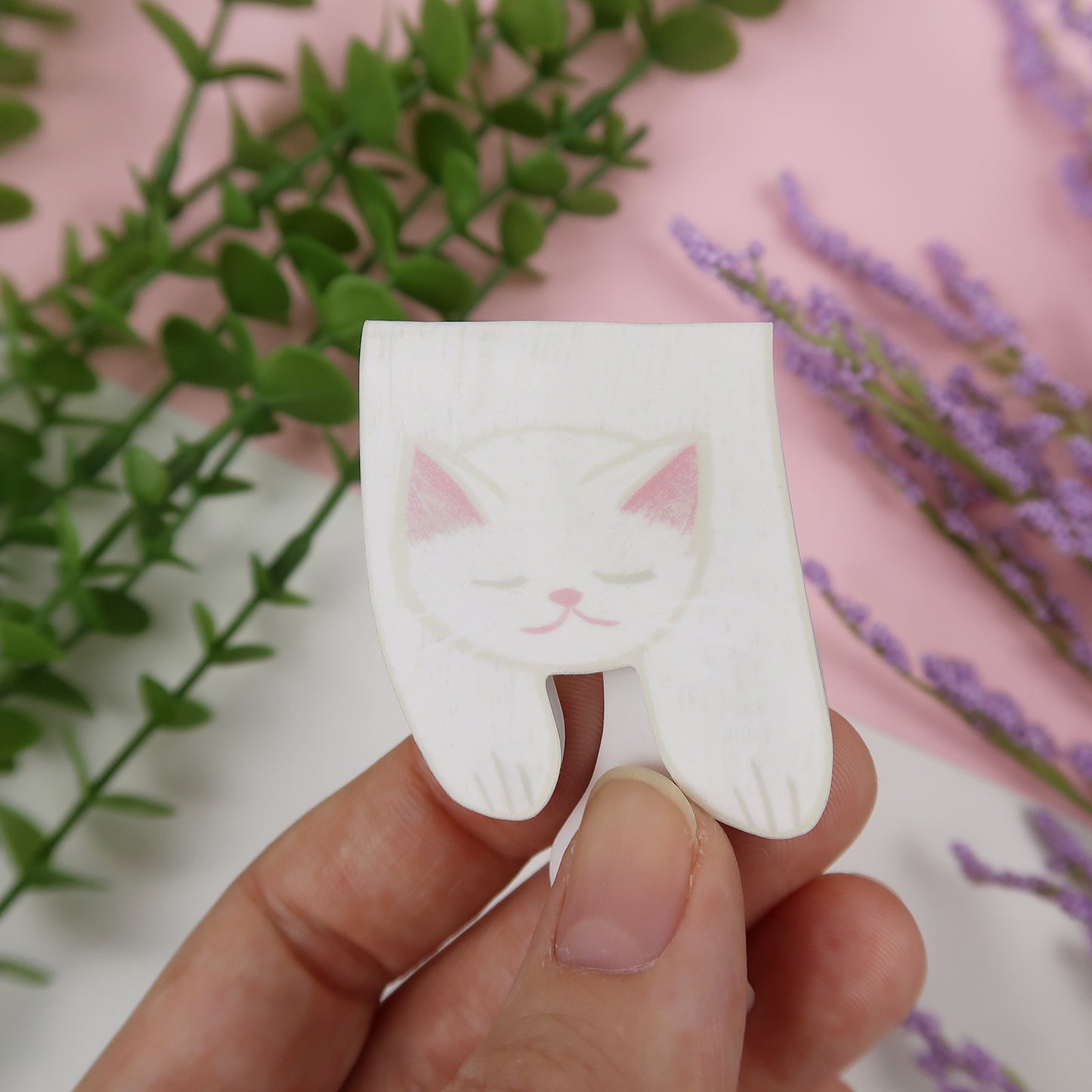 White Cat Foldover - Magnetic Bookmark