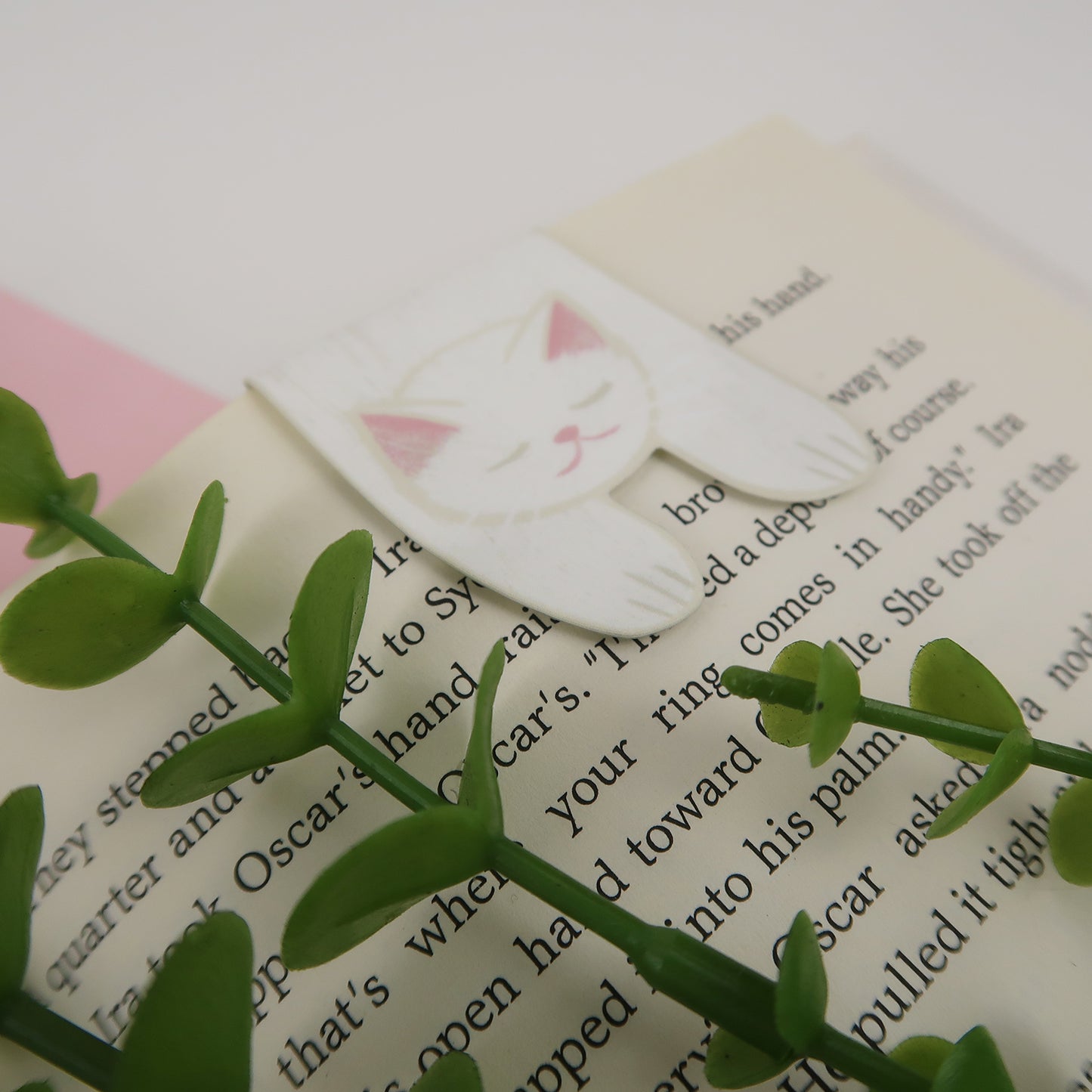 White Cat Foldover - Magnetic Bookmark