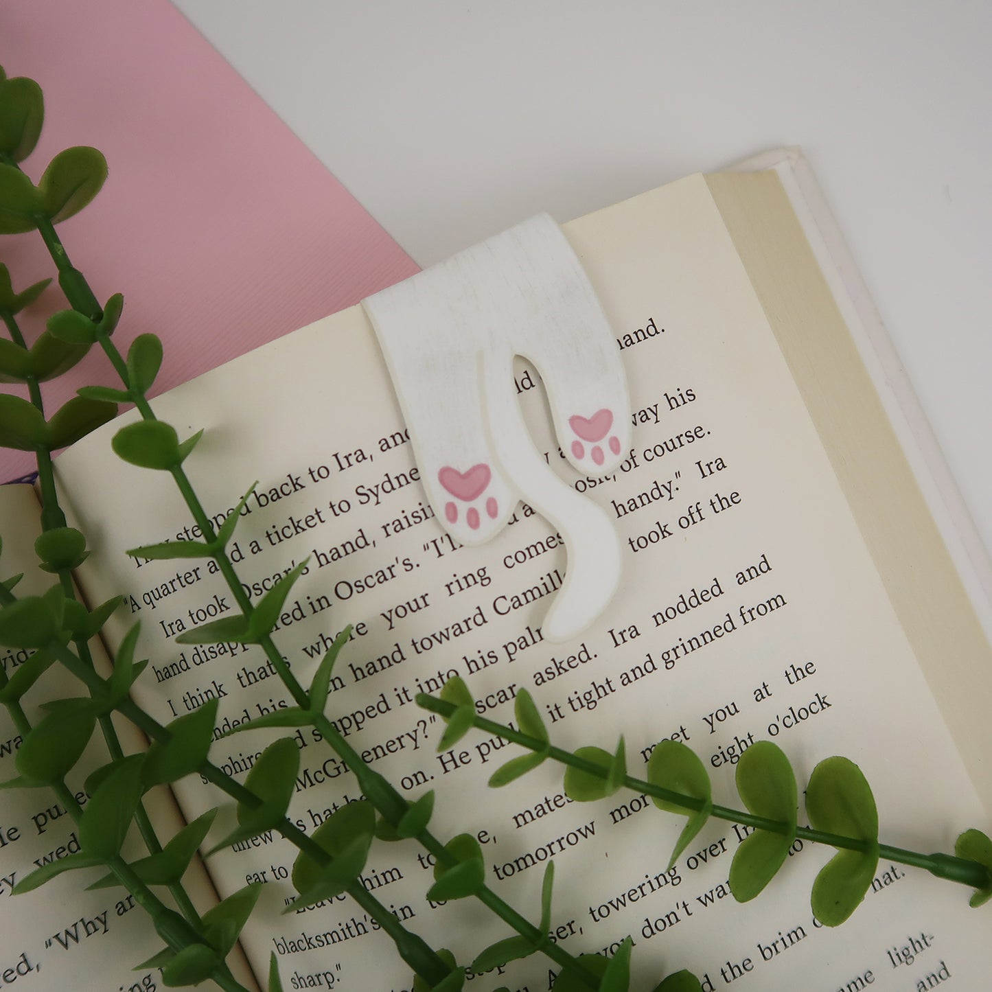 White Cat Foldover - Magnetic Bookmark