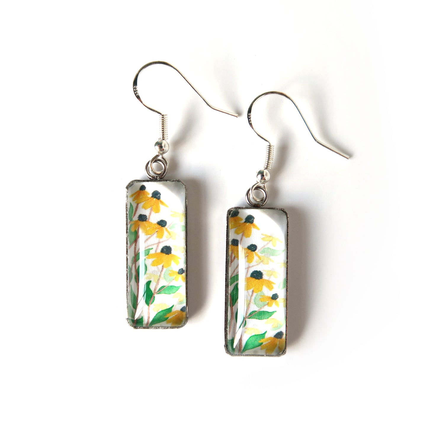Yellow Daisies Rectangle Dangle Earrings