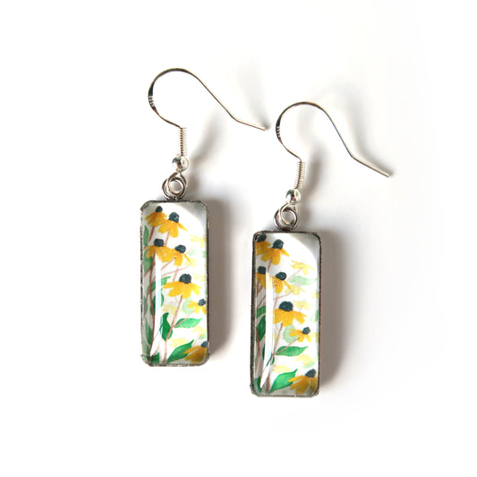 Yellow Daisies Rectangle Dangle Earrings