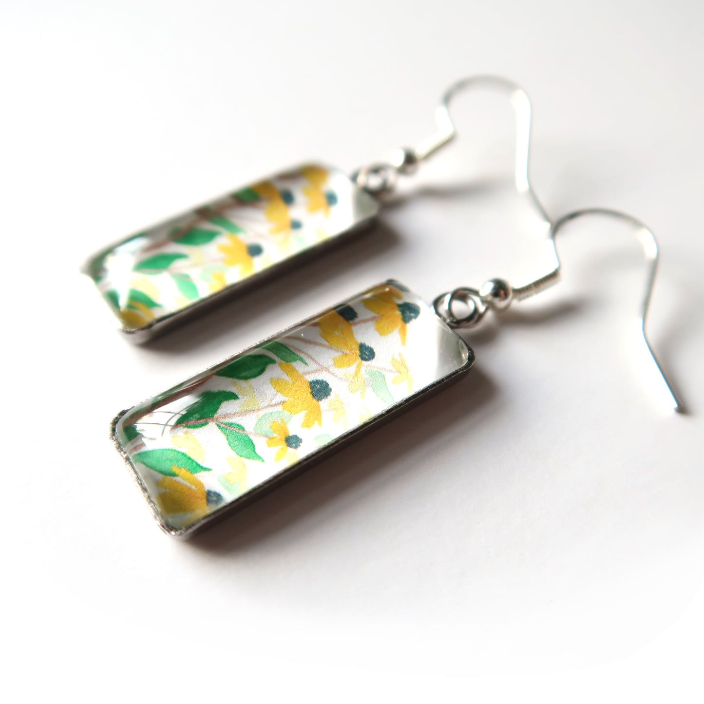 Yellow Daisies Rectangle Dangle Earrings