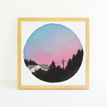 Cotton Candy Sunset - Watercolor Sky Art Circle Print