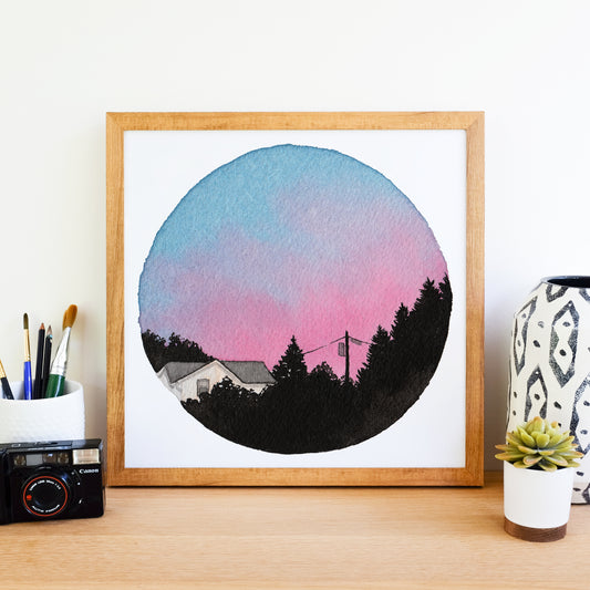 Cotton Candy Sunset - Watercolor Sky Art Circle Print