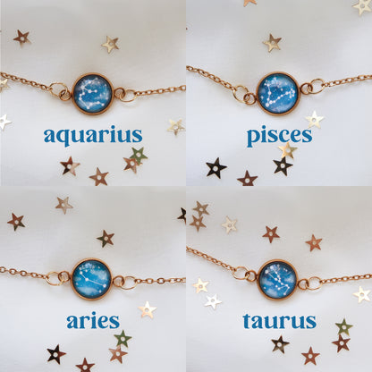 Zodiac Constellation Glass Pendant Necklace