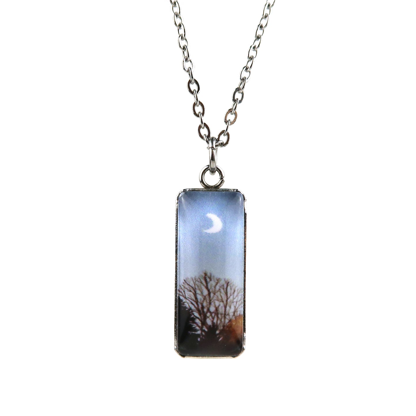 Autumn Trees in the Evening Miniature Watercolor Sky Necklace