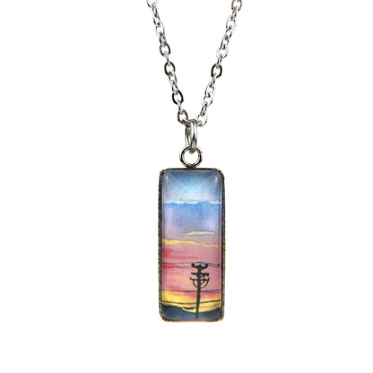 Blue to Orange Sunset Sky Miniature Watercolor Necklace