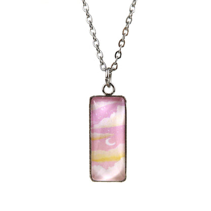 Dreamy Pink Sunset Miniature Watercolor Sky Necklace