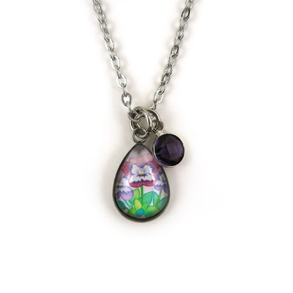 February Birth Flower Necklace - Violets