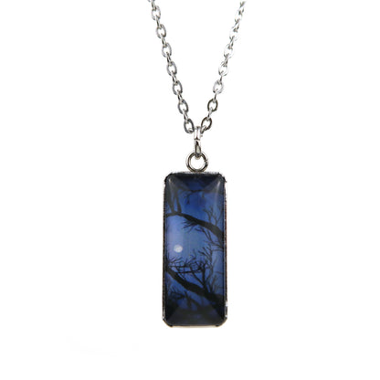 Full Moon Through the Trees Miniature Watercolor Necklace