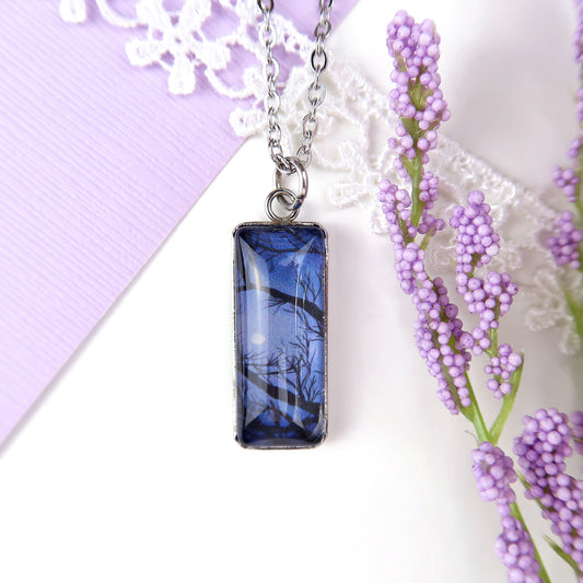 Full Moon Through the Trees Miniature Watercolor Necklace