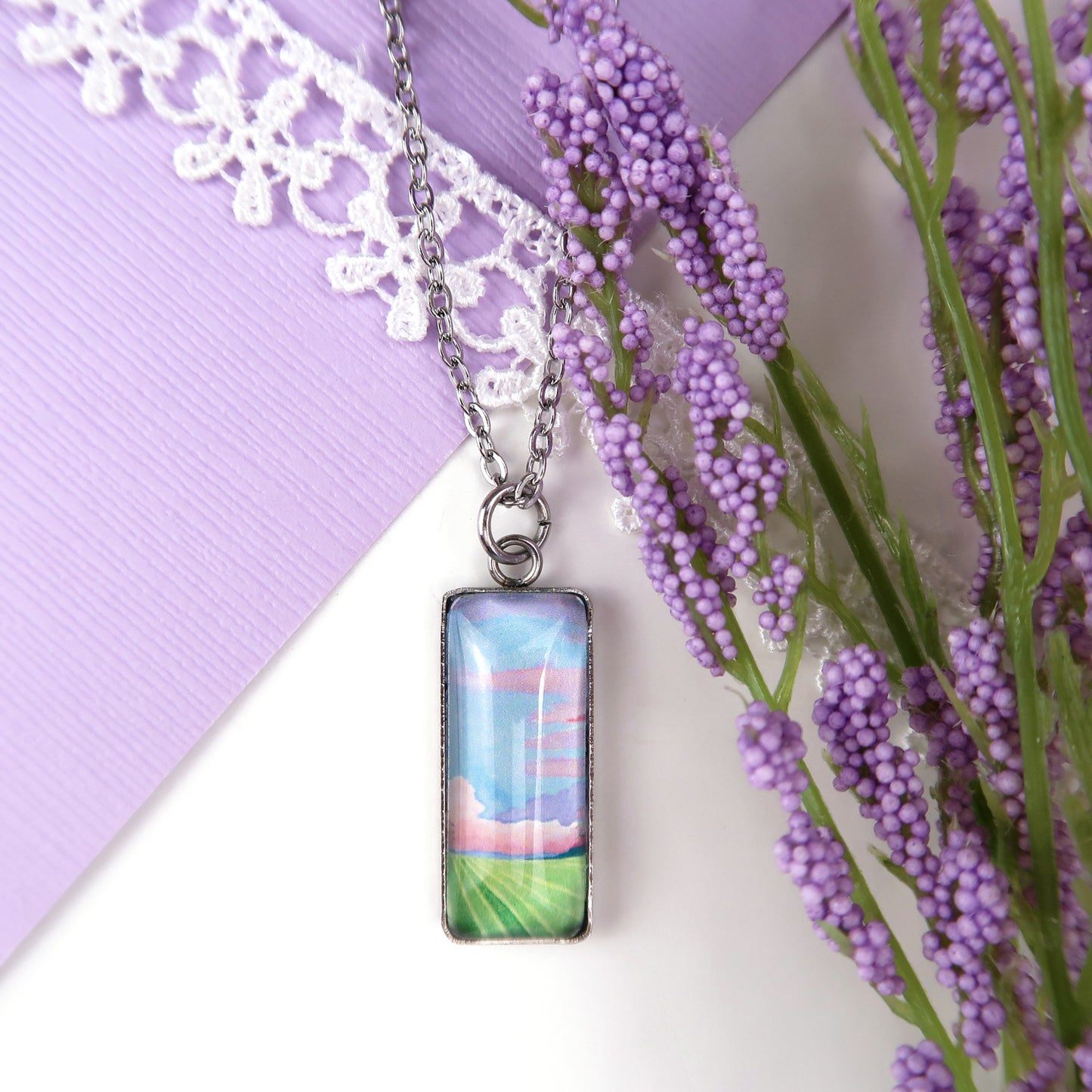 Pastel Cornfields Miniature Watercolor Sky Necklace