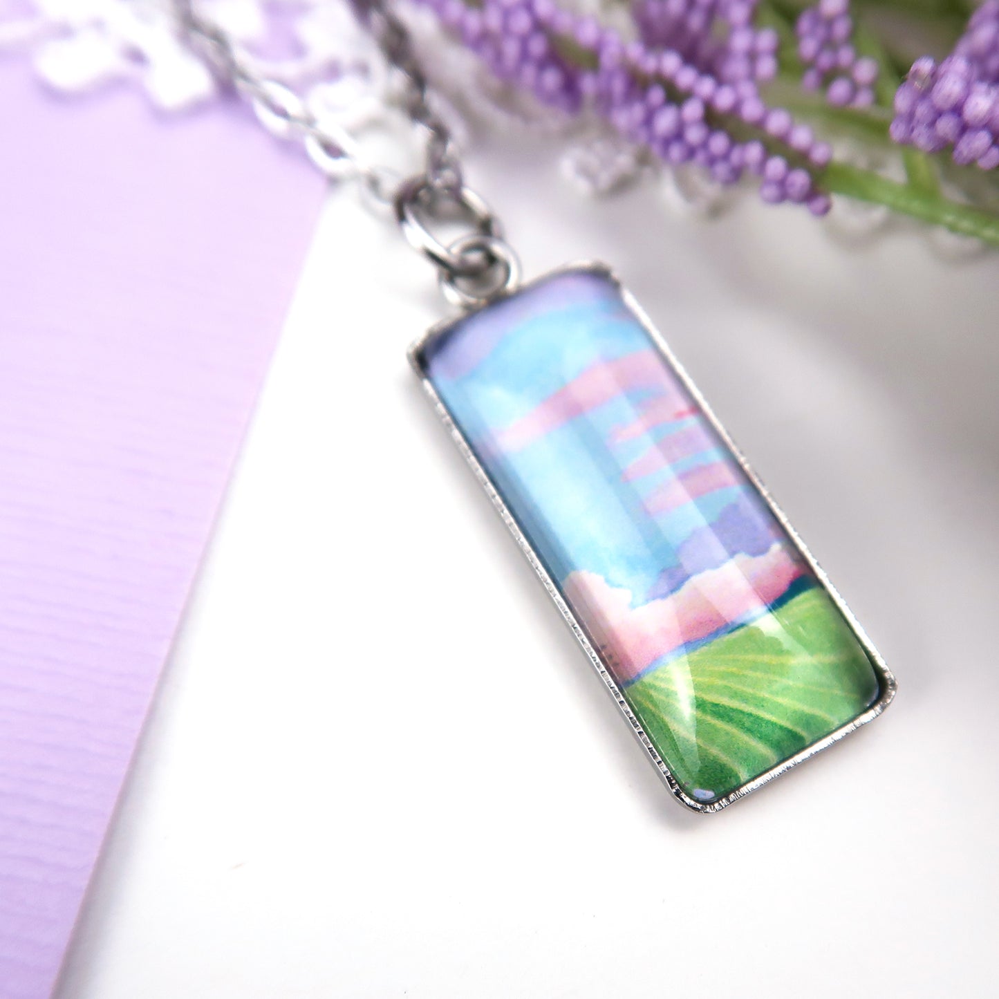 Pastel Cornfields Miniature Watercolor Sky Necklace