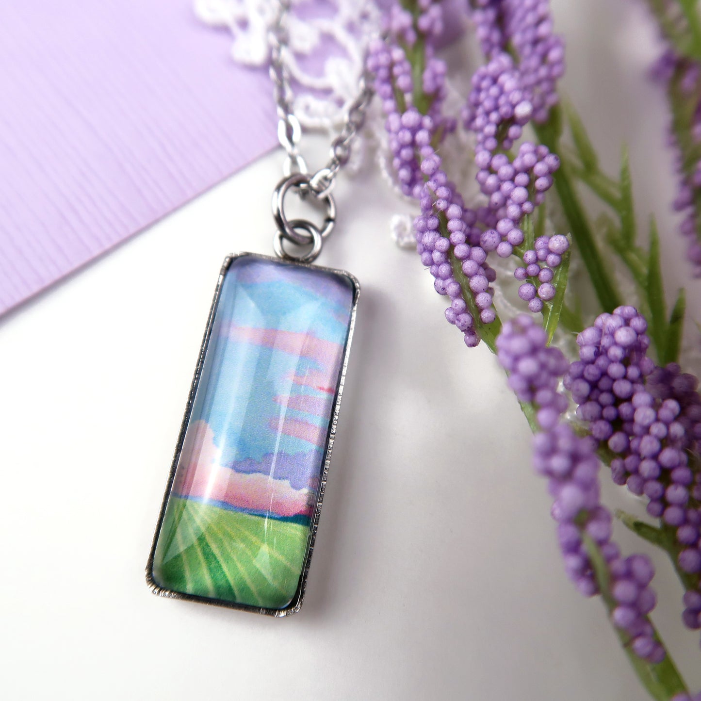 Pastel Cornfields Miniature Watercolor Sky Necklace