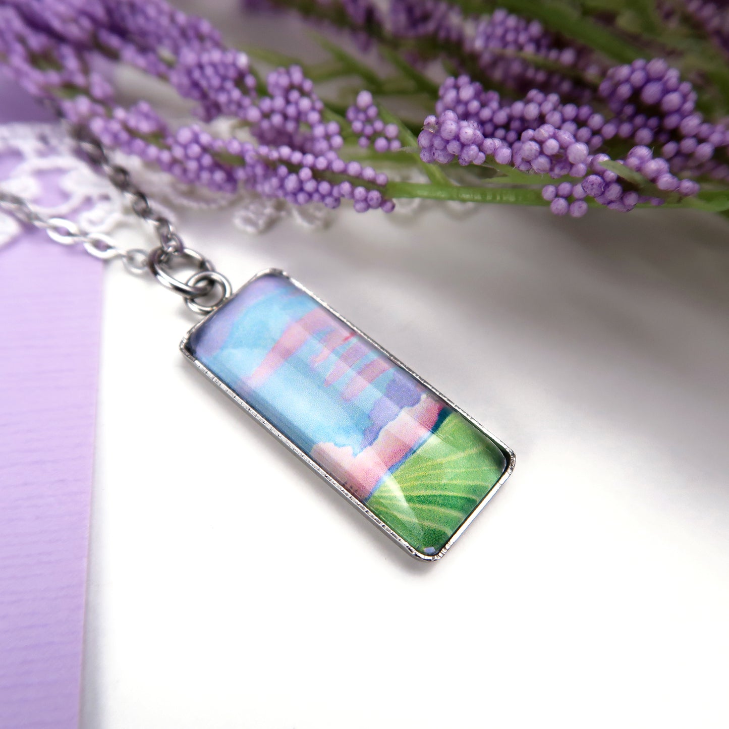 Pastel Cornfields Miniature Watercolor Sky Necklace