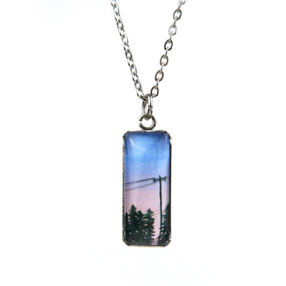 Pink and Blue Sunset Miniature Watercolor Sky Necklace