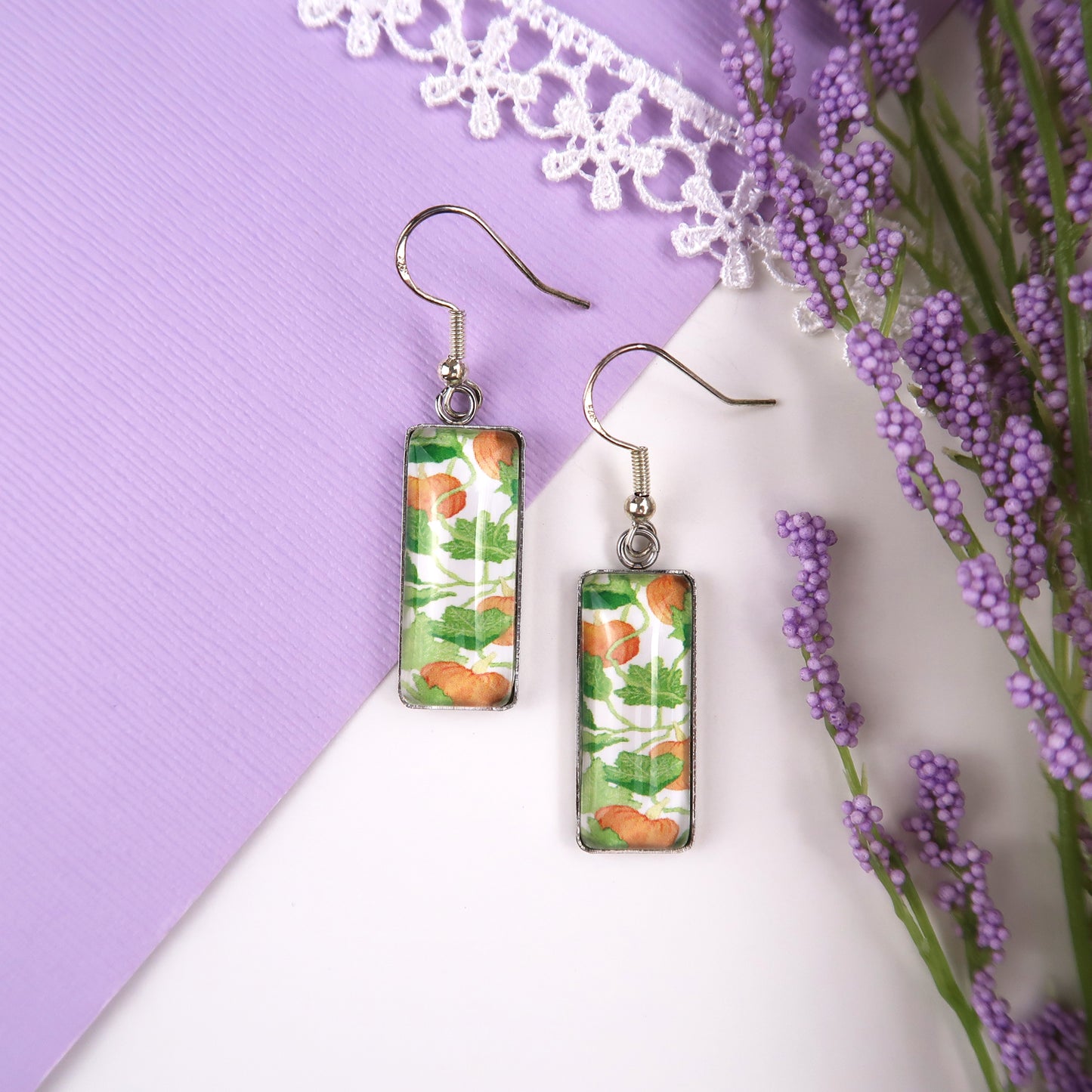 Pumpkin Vines Rectangle Dangle Earrings