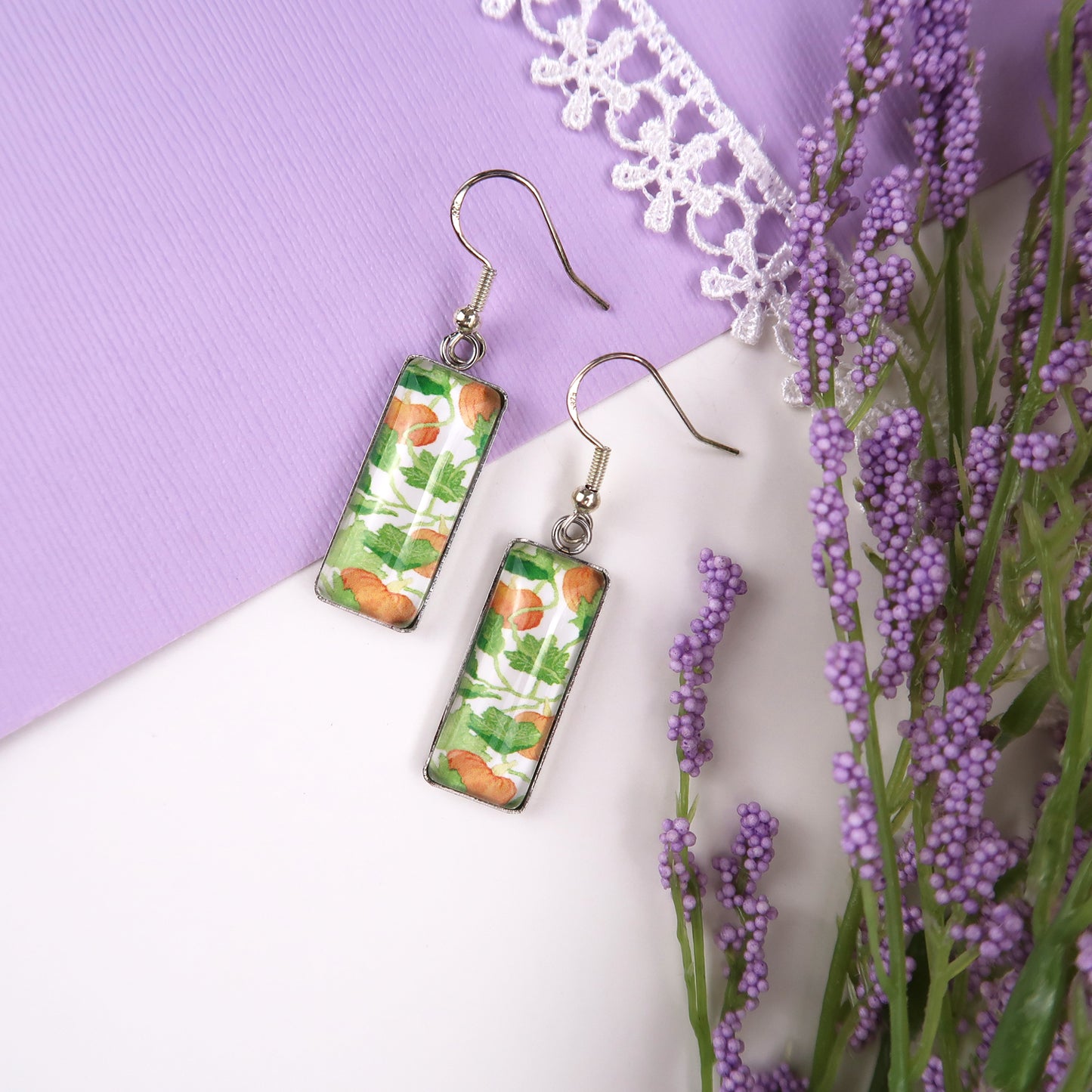 Pumpkin Vines Rectangle Dangle Earrings