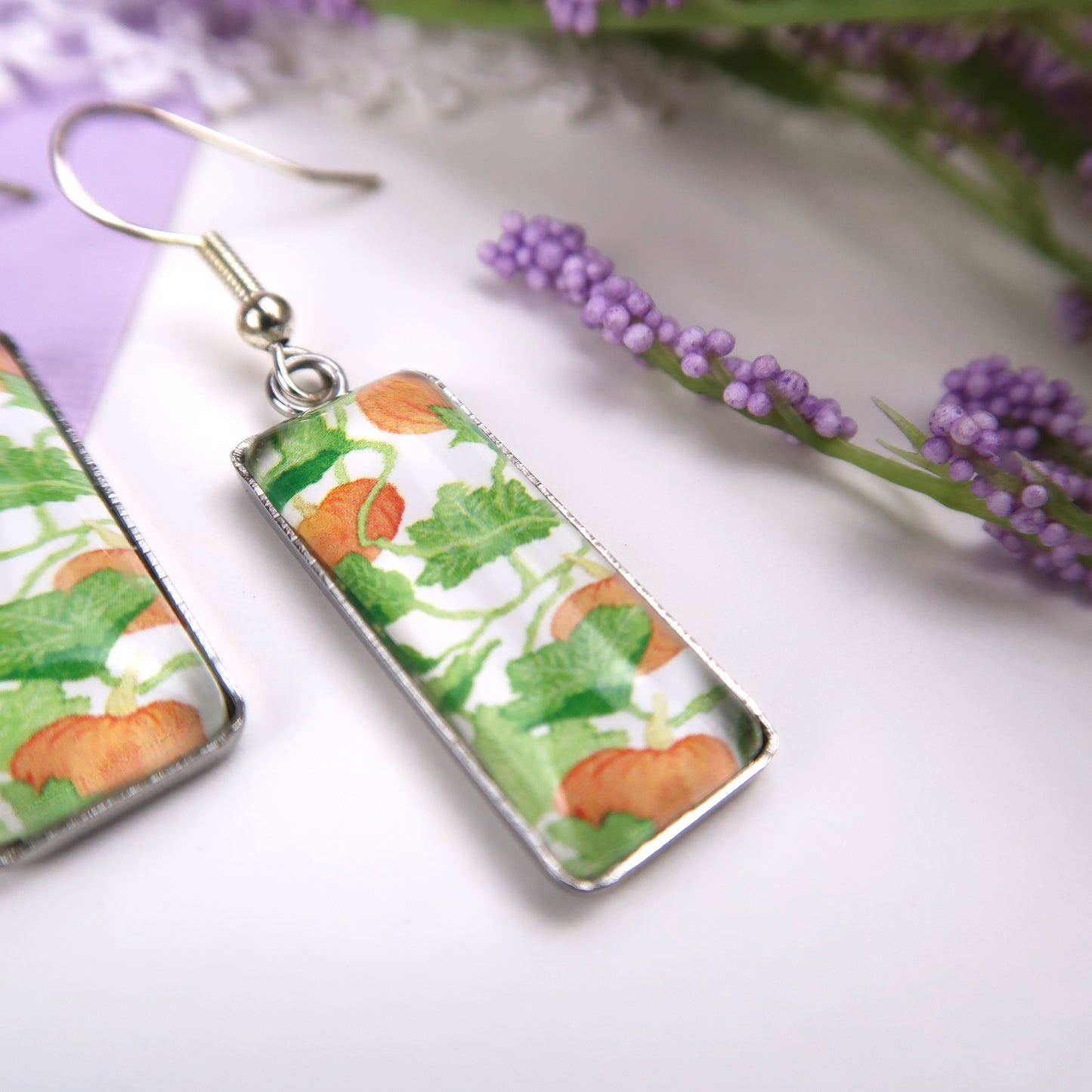 Pumpkin Vines Rectangle Dangle Earrings