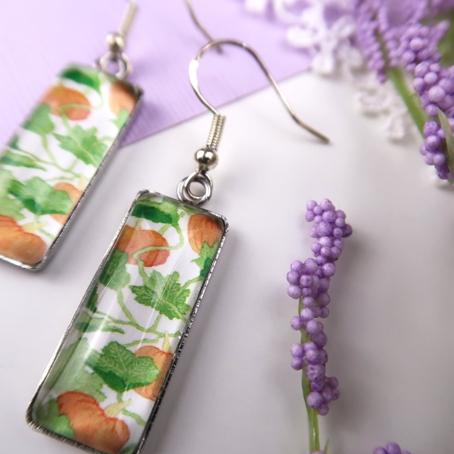 Pumpkin Vines Rectangle Dangle Earrings