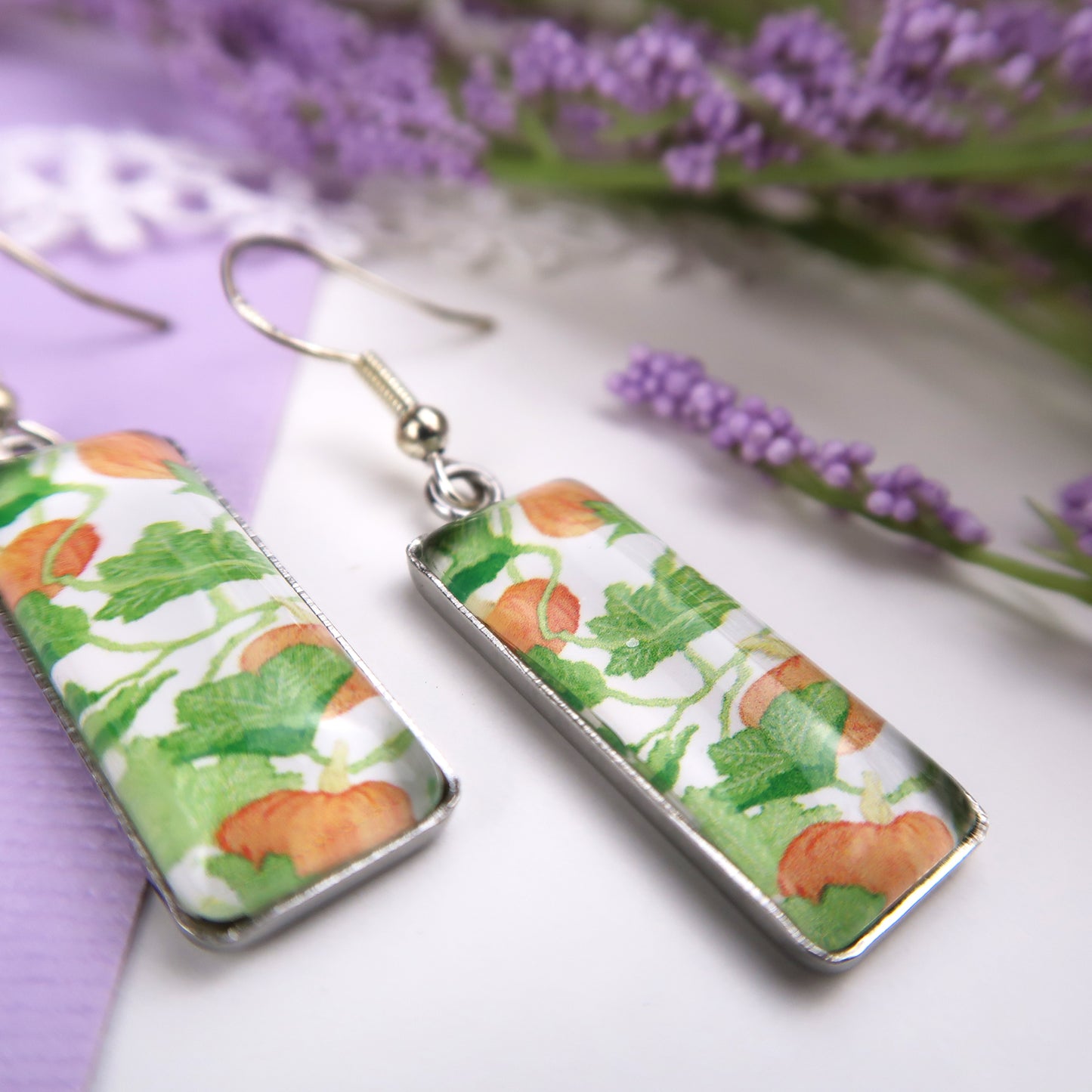 Pumpkin Vines Rectangle Dangle Earrings