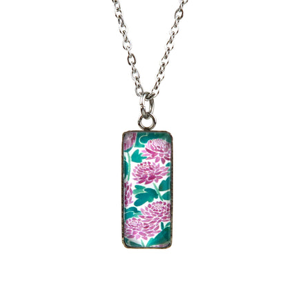 Purple Chrysanthemums Miniature Watercolor Flower Necklace