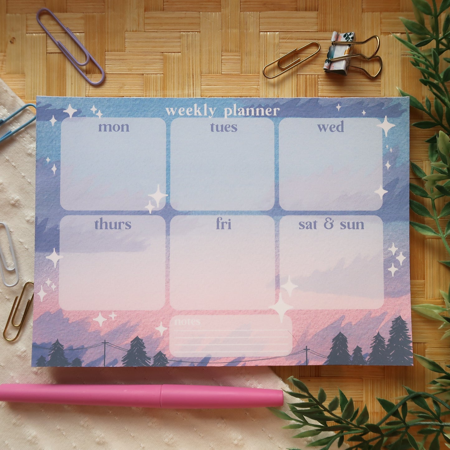 Purple Dusk Sky Weekly Planner - Stationery