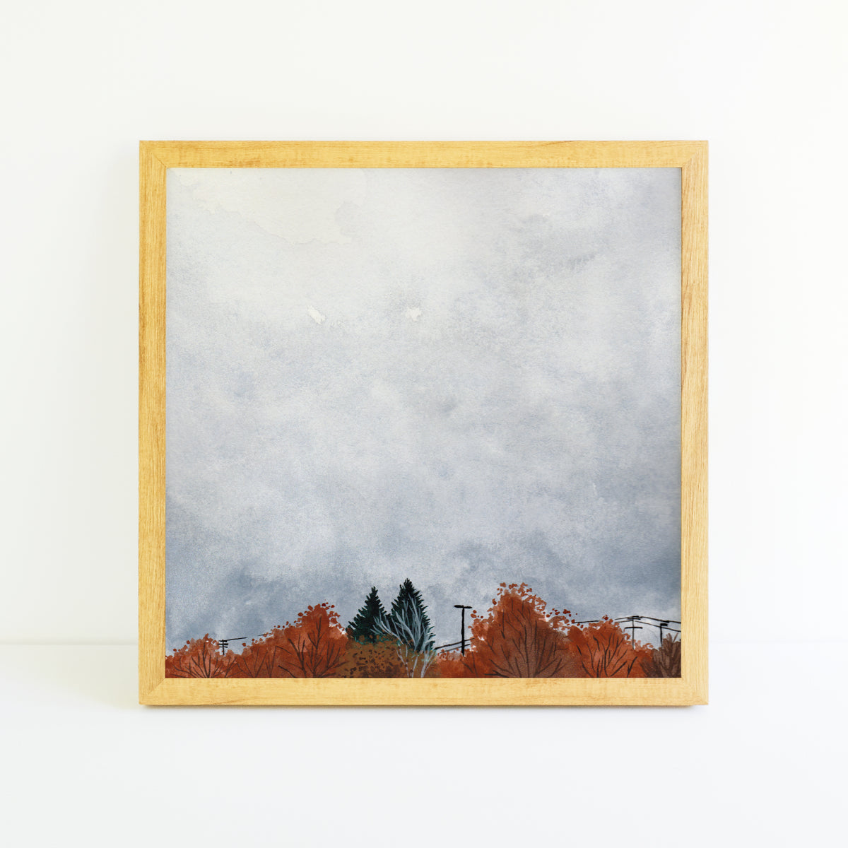 Tiny Fall Orange Skyline - Watercolor Sky Art Print